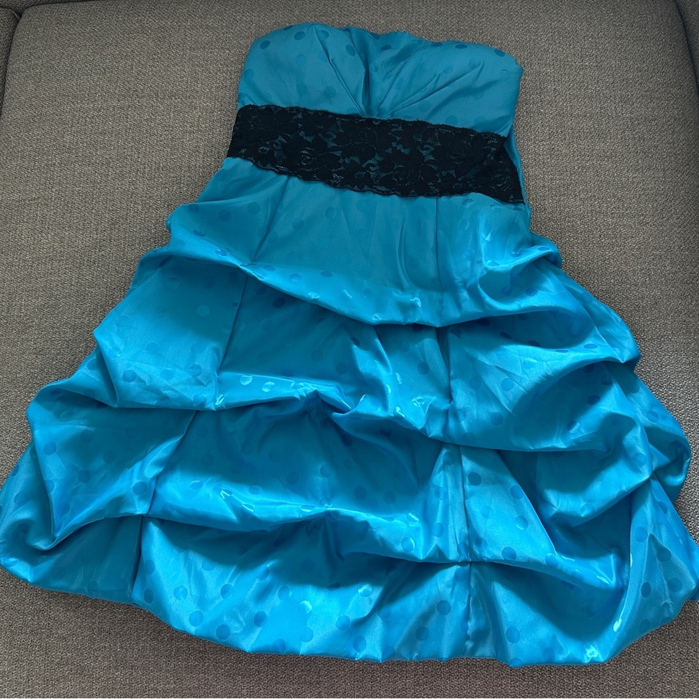 Strapless Blue Dress with Black Lace